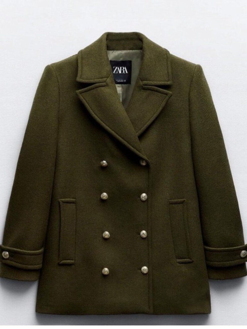 ZARA WOOL BLEND DOUBLE-BREASTED COAT KHAKI NEW SIZE XL